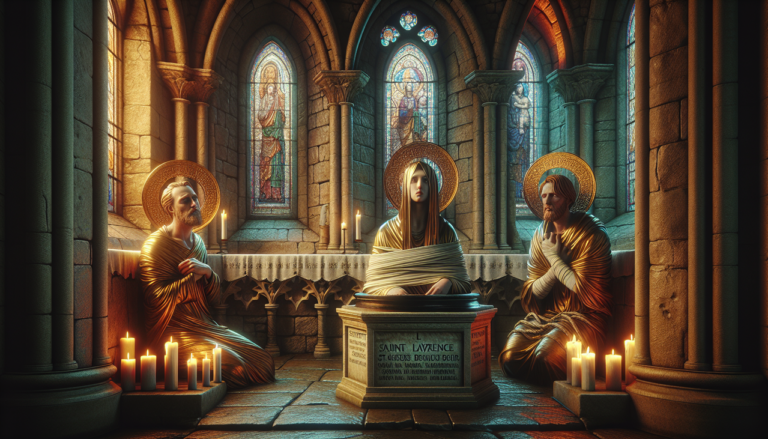 Saints en L dans une église : Lucia, Laurent, Lazare.