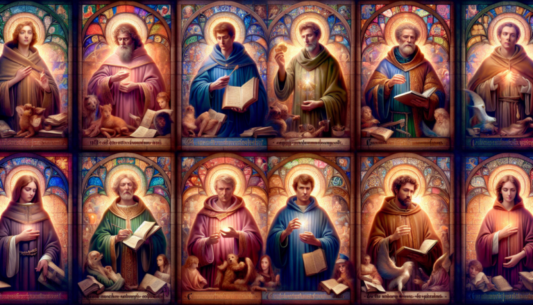 Illustration de saints commençant par la lettre Z, dans un style sacré et serein.